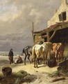 Horses At Rest Near The Beach - Wouterus Verschuur