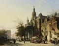 Many Figures On A Market Square In Front Of The St. Stevens Church, Nijmegen - Cornelis Springer