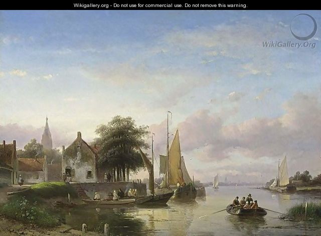 A Summer Landscape With Boats On A River - Jan Jacob Coenraad Spohler