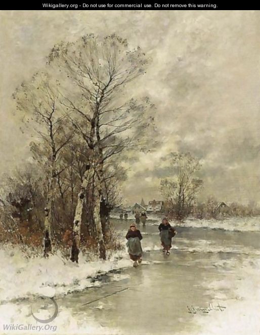 A Winter Landscape With Figures On A Frozen River - Johann Jungblutt
