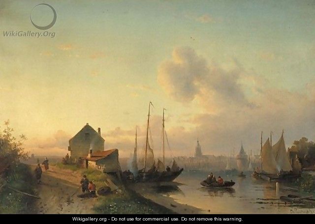 View Of A Town, Evening - Charles Henri Leickert