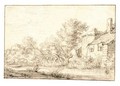 A Fisherman By Cottages On A Wooded Riverbank - (after) Cornelis Gerritsz. Decker