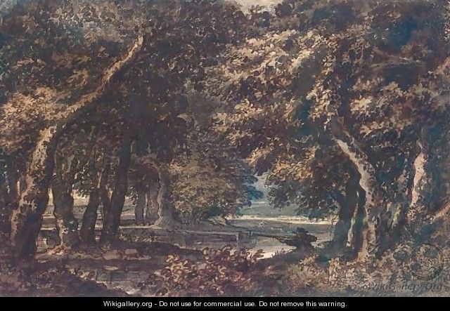 Wooded Landscape With A Hunter Shooting Duck - Jacob Van Liender