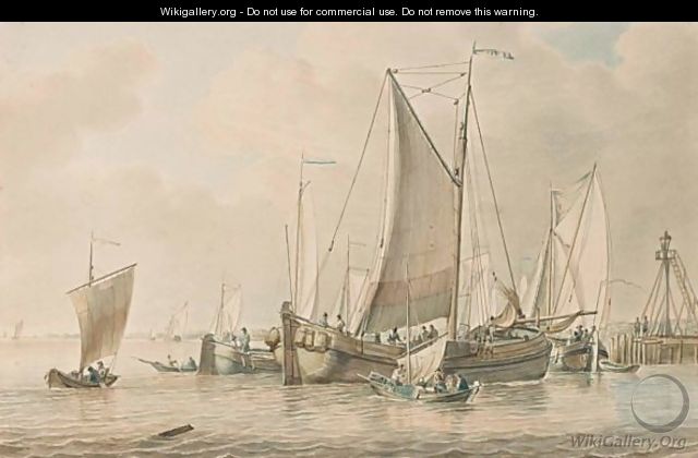 Fishing Boats By A Pier - (after) Gerrit Goenewegen