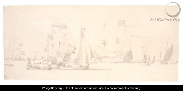 Warships And Other Boats At Anchor - Willem van de, the Elder Velde