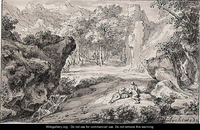 Rocky Italianate Landscape With Figures Resting By A Stream - Abraham Genoels