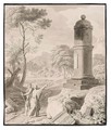 Arcadian Landscape With Two Figures On A Road By A Monument - Johannes (Polidoro) Glauber