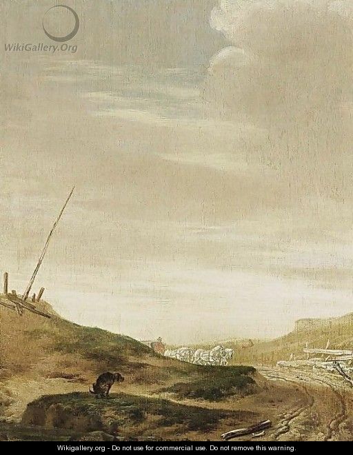 A Dune Landscape With A Horsedrawn Waggon On A Path, And A Dog In The Foreground - Pieter Cornelisz. Verbeeck