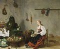 A Kitchen Interior With A Maid Cleaning Turnips - Sybrand Van Beest