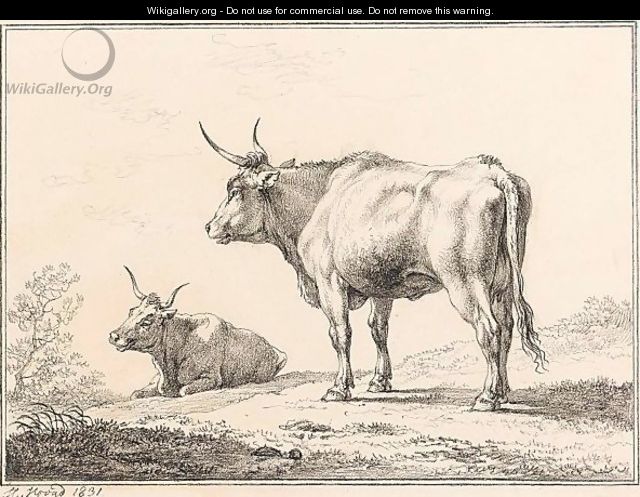 Two Cows, One Lying, One Standing - Hendrik Voogd