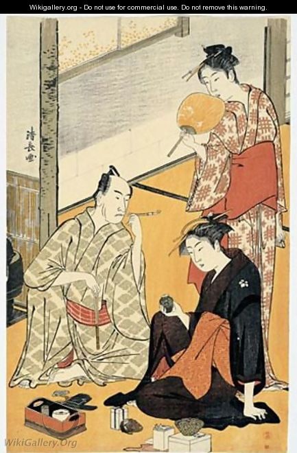 Matsumoto Koshiro IV En Compagnie De Deux Femmes - Torii Kiyonaga