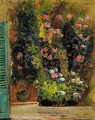 Still Life With Flowers And Green Shutters - Boris Dmitrievich Grigoriev