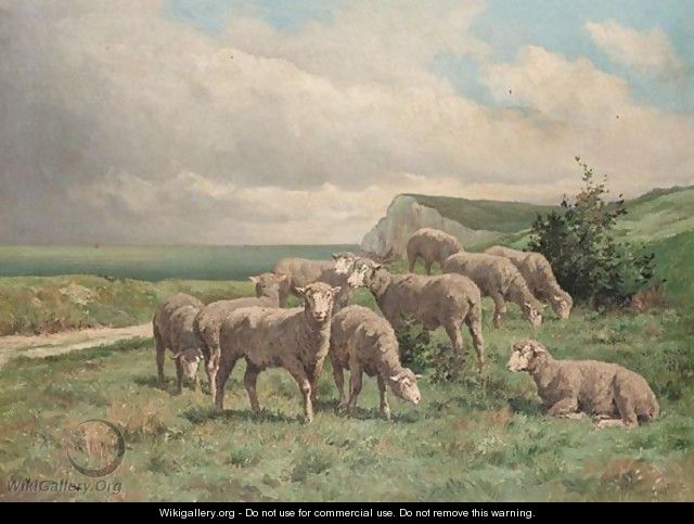 Sheep On A Clifftop - Edouard Michel Hamman