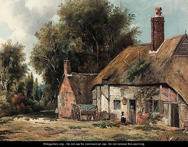 A Cottage With Figures In A Wooded Landscape - Frederick Waters Watts