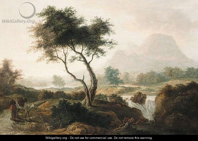 Landscape With Figure And Mule On A Path, And A Waterfall, Mountains Beyond - (after) Thomas Roberts