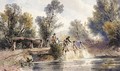 Figures Fishing For Trout From A Bridge - Joseph Murray Ince