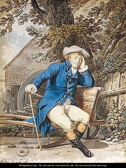 Portrait Of An Irish Gentleman Sitting On A Turf Barrow - John James Barralet