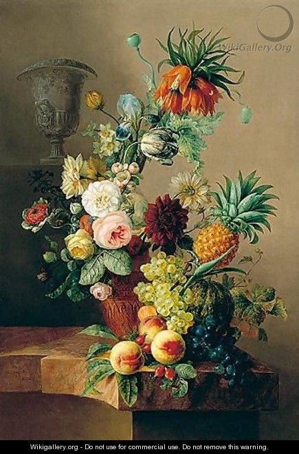 Still life of varous flowers in terracotta vase - (after) Jan Van Os