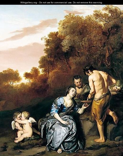 Landscape with a nymph and satyr - Jacob van Loo