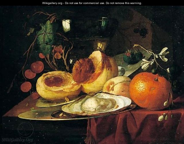 A still life of peaches and orange - Elias Van Den Broek