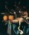 A still life of oranges, wine glass, cherries, bread and tobacco - Harmen Loeding