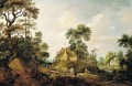 A rocky landscape with cattle and figures on path - Gijsbert Gillisz D