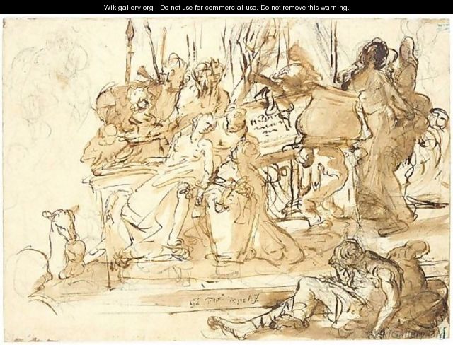 Figures in front of monument - (after) Giovanni Battista Tiepolo