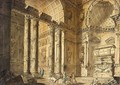 Capriccio view of a temple interior with figures - (after) Charles-Louis Clerisseau