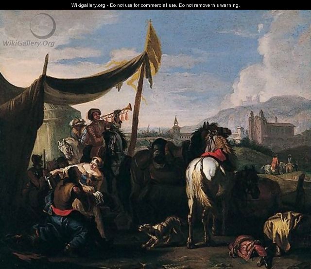 An Army Encampment With A Town Beyond - (after) Pieter Van Bloemen