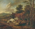 A Landscape With A Herder And His Dog Tending To His Animals - (after) Josef The Elder Roos
