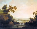 Extensive Landscape With Figures Crossing A Bridge - Nathan Theodore Fielding