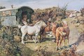 A Gypsy Camp With Horses And Hens - Sir Alfred James Munnings