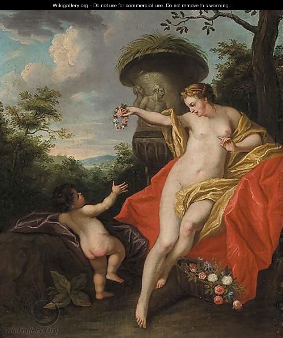 Venus And Cupid In A Parkland Landscape - French School