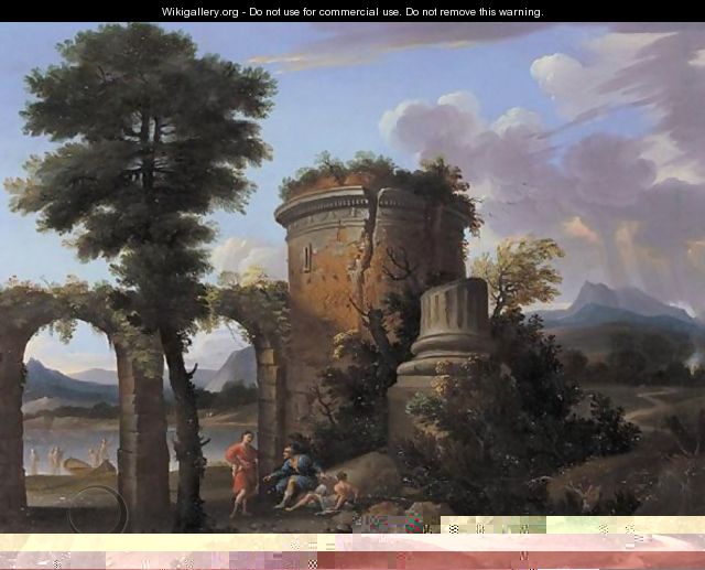 Classical Landscape With A Biblical Scene, Possibly The Calling Of The Disciples, Before The Tomb Of Cecilia Metella - (after) Thomas Blanchet