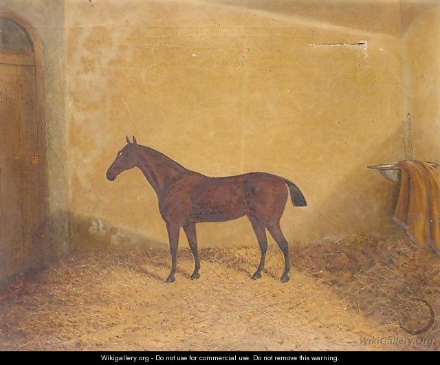 Bay hunter in a stable - James Senior Clark
