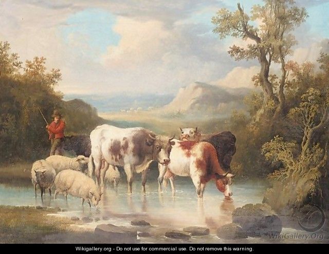 Cattle and sheep watering - Dutch School