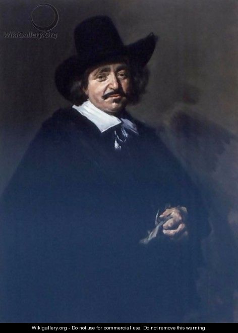 Portrait Of A Gentleman, Three-Quarter Length, In A Black Coat And Cape With A Black Hat, Holding Gloves - Frans Hals