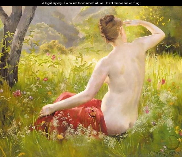 Nude in a summer landscape - Emile Louis Foubert