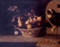 Still Life Of Cherries, Plums And Figs In A Basket Resting On A Ledge, A Parrot Looking On - (after) Baltazar Gomes Figueira