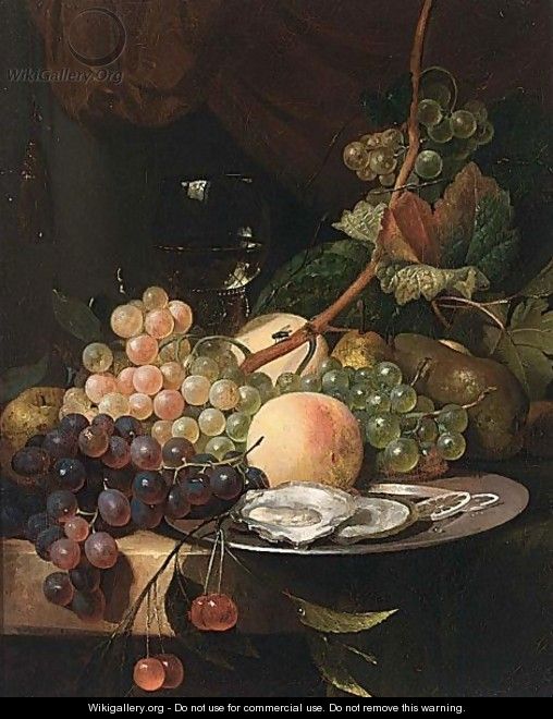 A Still Life With A Roemer And Grapes With Peaches On A Silver Plate - Dutch School