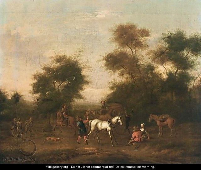 Peasant With Cattle Resting By A River - Jacob van Strij