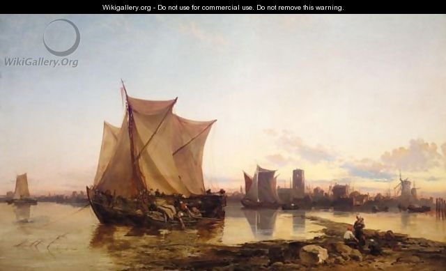 Sailing Vessels At Low Tide - James Webb