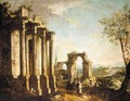 A Capriccio Scene With Figures Before Classical Ruins - (after) Michele Marieschi