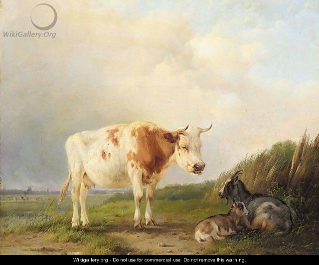 A Cow And Goats In A Field - (after) Eugene Joseph Verboeckhoven