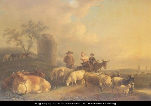 Dutch Landscape With Drover And Sheep - Jean Baptiste De Roy