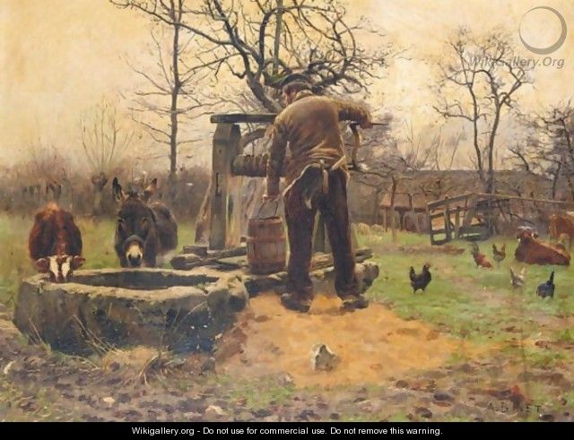 Livestock Around The Well - Adolphe Gustave Binet