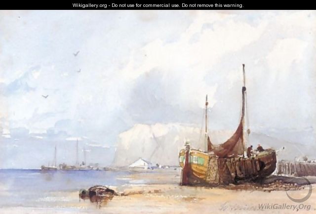 Figures Unloading Fishing Boats On The Shore - William James Muller