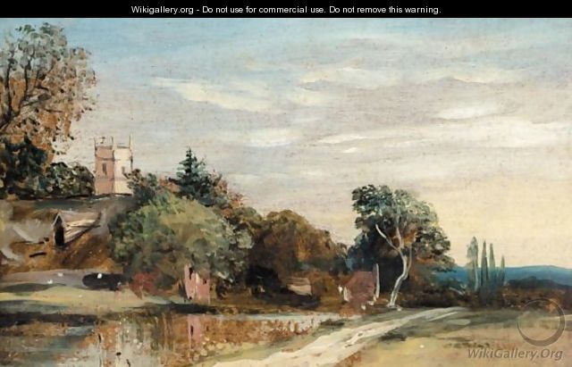 Aylesford Church, Kent, From The River Medway And A Village In A Wooded Landscape - Frederick Waters Watts