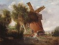 A Norfolk Landscape With A Windmill - Alfred Stannard
