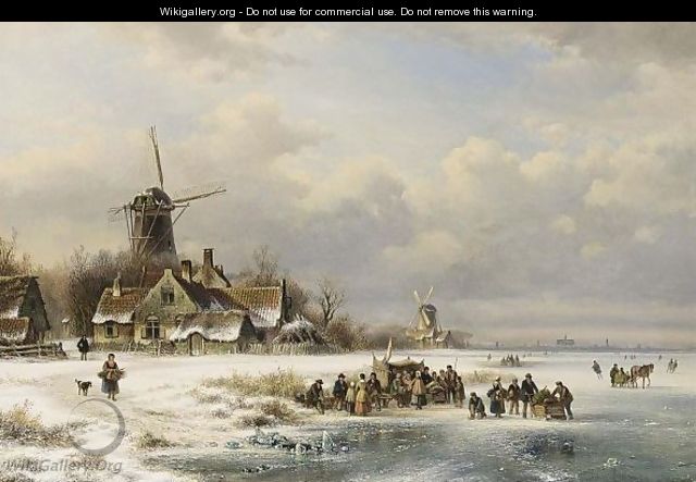 Skaters On A Frozen River Near A A
